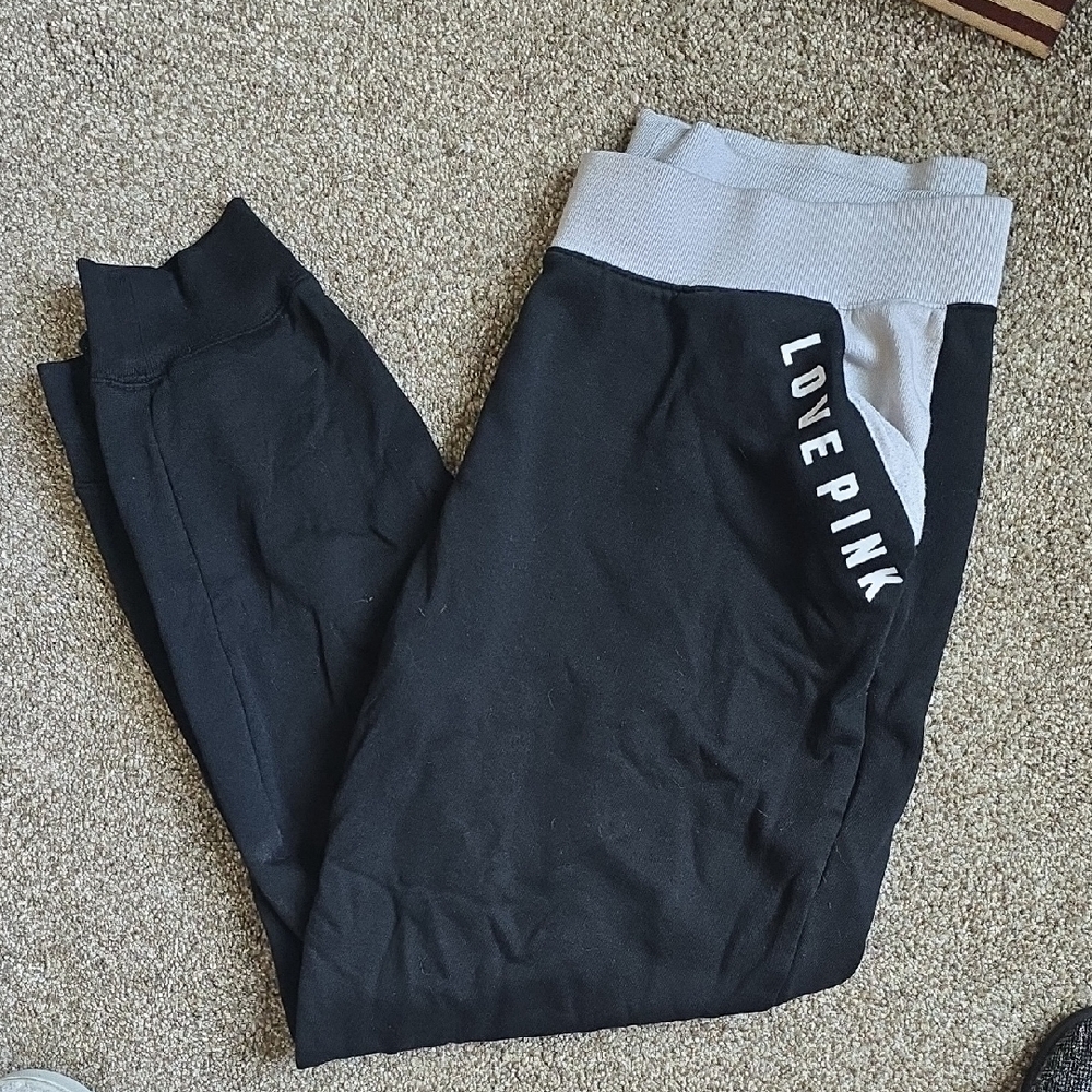 PINK Victoria's Secret Black and Gray Sweatpants with Tapered Fit